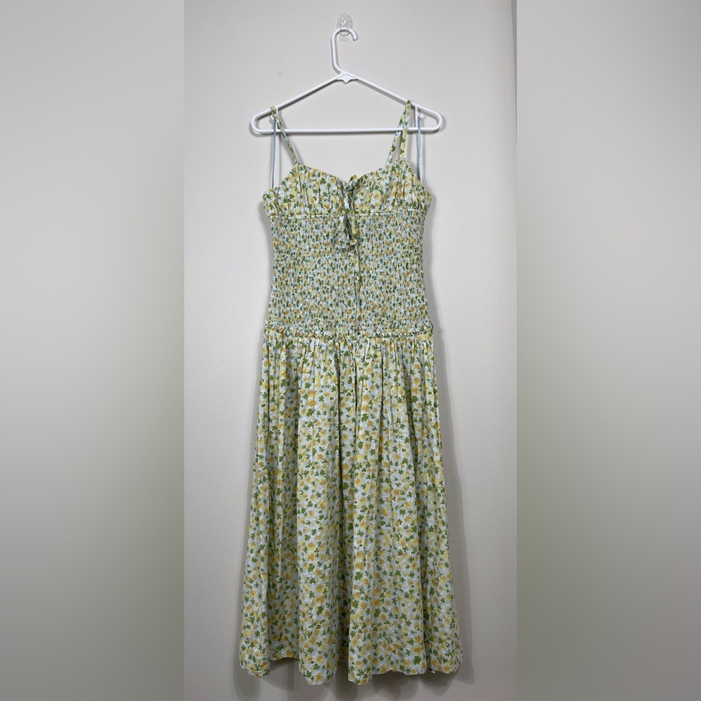 Free People Floral Midi Dress Smocked Sundress Summer Beach Cotton Size M - Picture 2 of 16